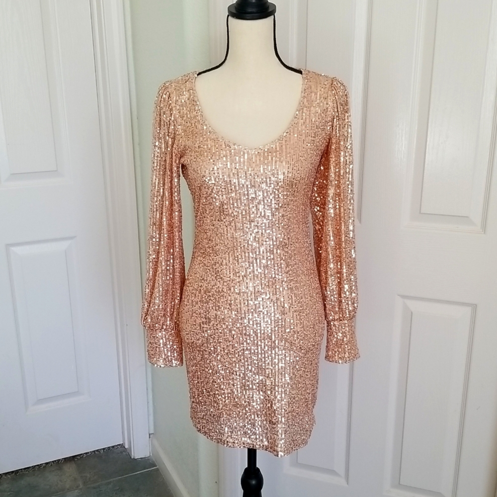 Pink Lily Seuin Gold Mini Dress